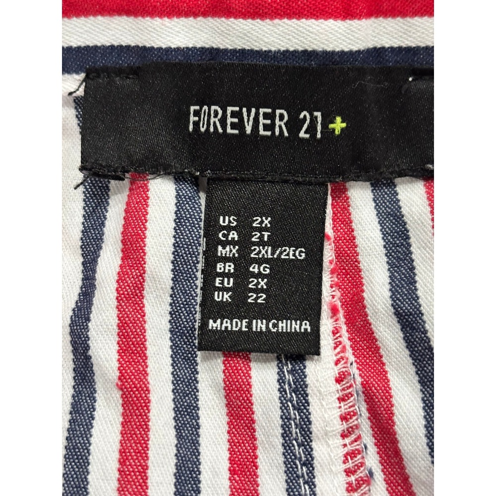 Forever 21 Red White Blue Striped Paperbag Waist Mini Skirt with Pockets 2X - Picture 5 of 9